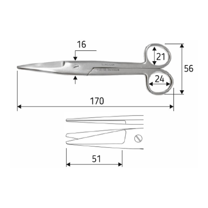 Ножиці J-22-120 хірургічні та гінекологічні Mayo-Noble, 17 cм, тупий/тупий прямі.